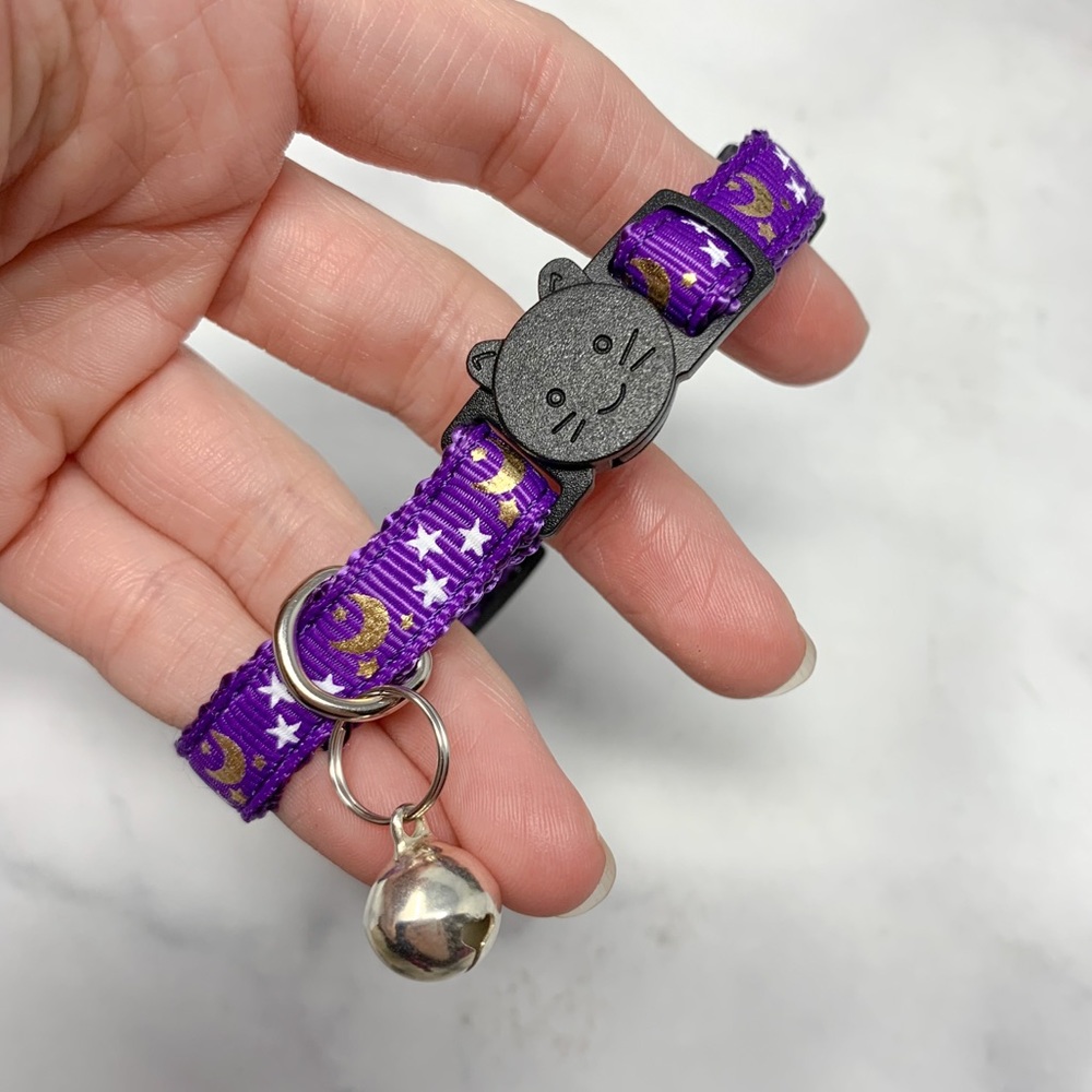 NEW Adult Cat Breakaway Collar Metallic Moon Stars Celestial Purple Adjustable